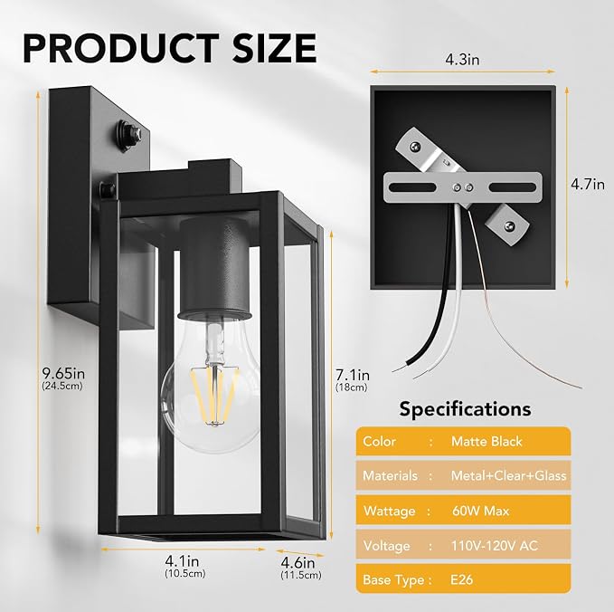 PARTPHONER Dusk to Dawn Outdoor Light Fixtures, Waterproof Exterior Wall Sconce - Image 4