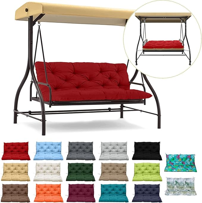 Waterproof Porch Swing Cushion Replacement, Thick 4" 2–3 Seat Outdoor Swing by RUFXIEZW