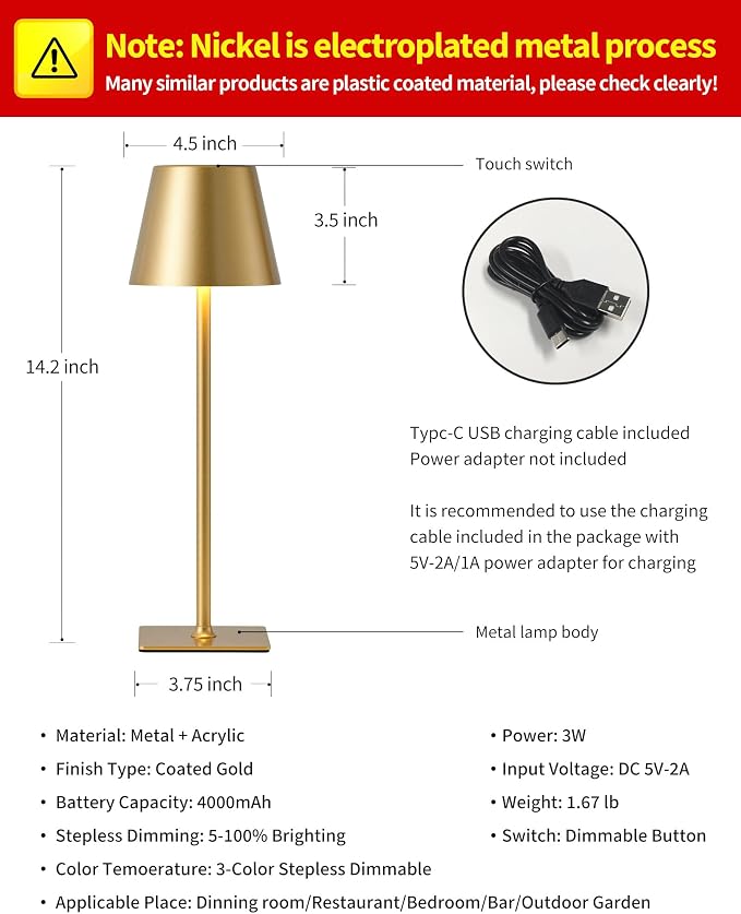 KDG 2 Pack Cordless Table Lamp, Portable LED Desk Lamps, 5000mAh Battery - Image 5