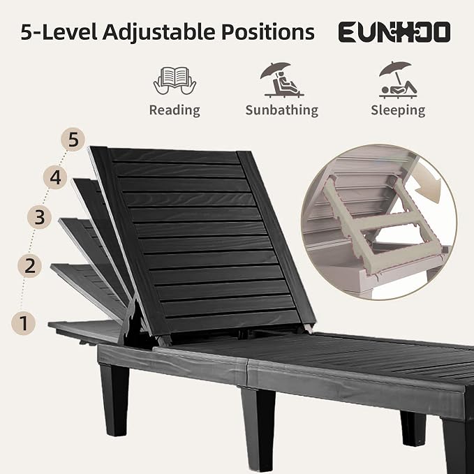 Chaise Lounge Outdoor Set of 4, Adjustable Pool Lounge Chair - Image 4