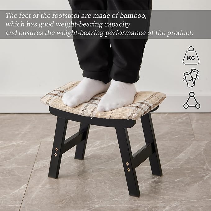Foot Stool, Bamboo Small Sofa Foot Rest Under Desk, Extra Seating - Image 4