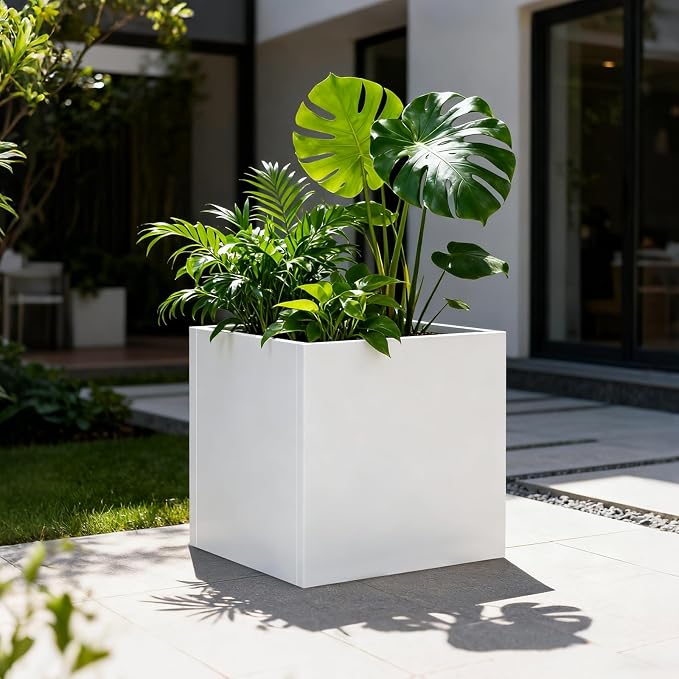 White Steel Planter Square Outdoor Planters Galvanized Steel Planter Box Indoor - Image 3