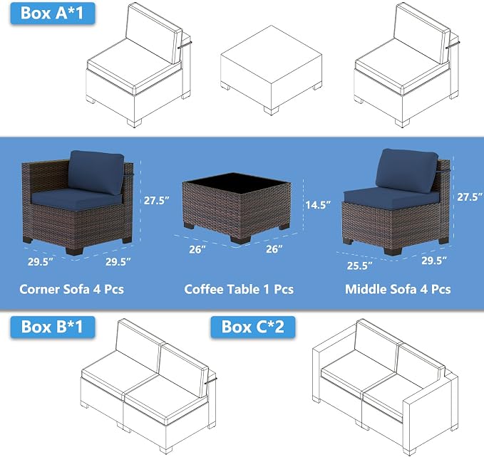 Outdoor Patio Furniture Set, 9 Pieces Outdoor Sectional Furniture Patio Set - Image 7
