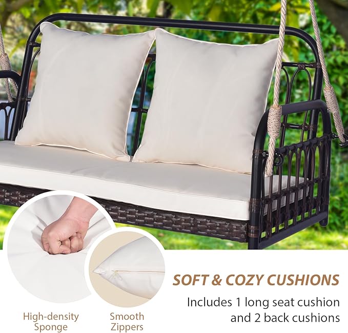 Tangkula Outdoor Wicker Porch Swing, 2-Person Hanging Seat - Image 5