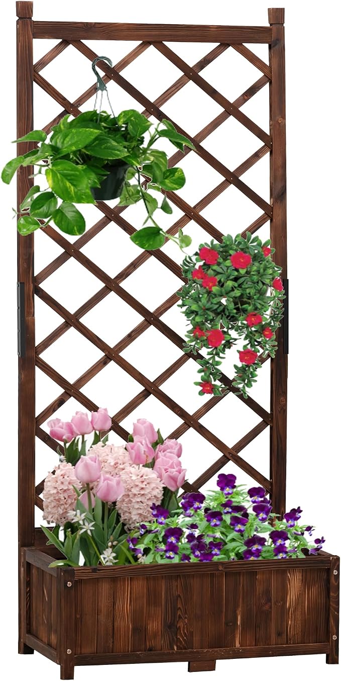 Anraja Raised Garden Bed with Trellis Wooden Planter Box Outdoor Wood Privacy by Anraja