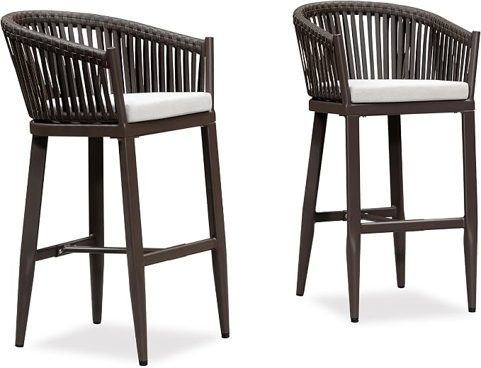 PURPLE LEAF Outdoor Bar Height Stools Set of 2 Patio Metal Modern Wicker Bar - Image 9