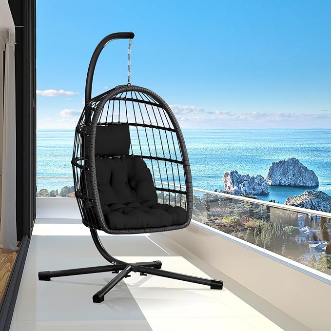 CHABATREE Egg Chair with Stand, Patio Rattan Wicker Hanging Swing Egg Chair by Unknown