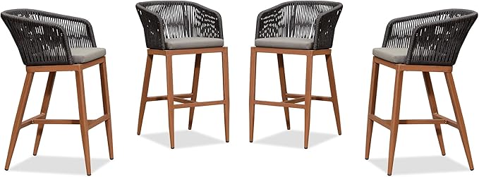 PURPLE LEAF Outdoor Bar Stool Set of 4 Rattan Wicker Patio Stool Bar Height by PURPLELEAF