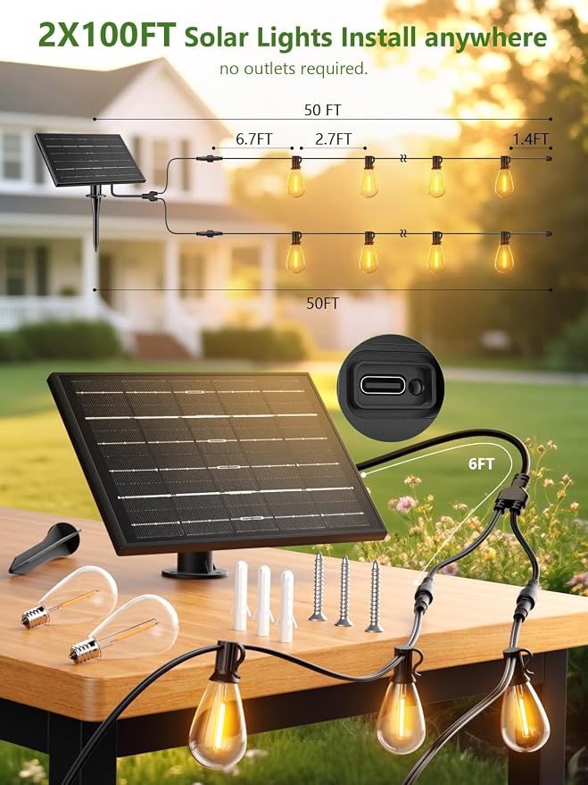 luckystyle 200FT Solar String Lights Outdoor Waterproof 2200K - Image 4