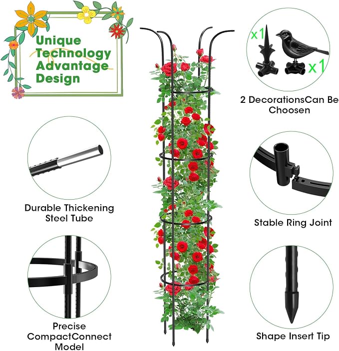 Tower Obelisk Garden Trellis for Climbing Plant，6.3FT/75.6" Rustproof Metal - Image 2