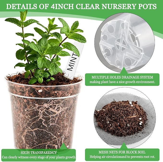 4 Inch Clear Nursery Pots for Plants, Plastic Plant Pot - Image 3