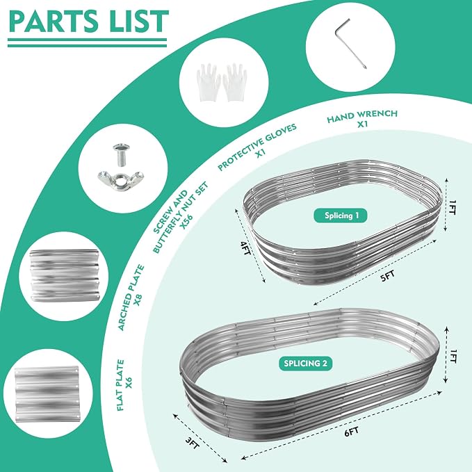 6X3X1 FT Oval Galvanized Metal Garden Raised Bed/Plant Box - Image 6