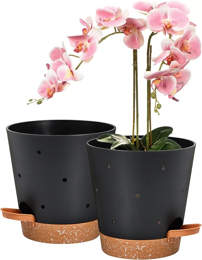 Orchid Pots with Holes, 6 Inch Self Watering Orchid Pot 2 Pack Plastic Plant by Vanslogreen