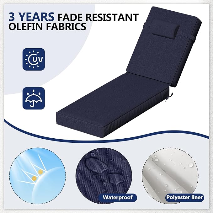 80 x 26 x 4 Inch Olefin Chaise Lounge Cushions, Lounge Chair Cushions - Image 3