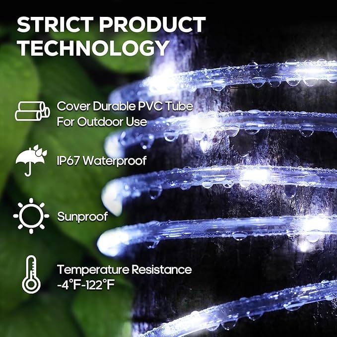 ICRGB Solar Rope Lights Outdoor, 39FT 100 LED Solar Rope Lights, IP67 Waterproof - Image 6