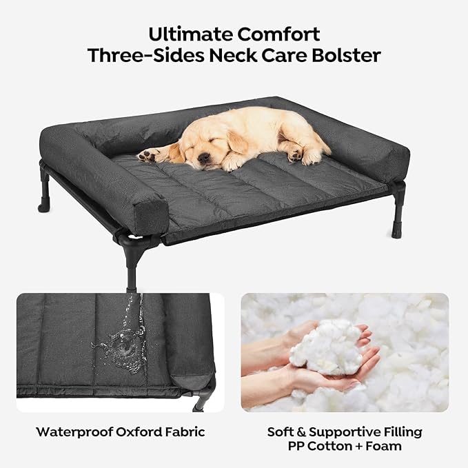 Veehoo Cooling Elevated Dog Bed Add Removable Waterproof Bolster Cushion Mat - Image 3