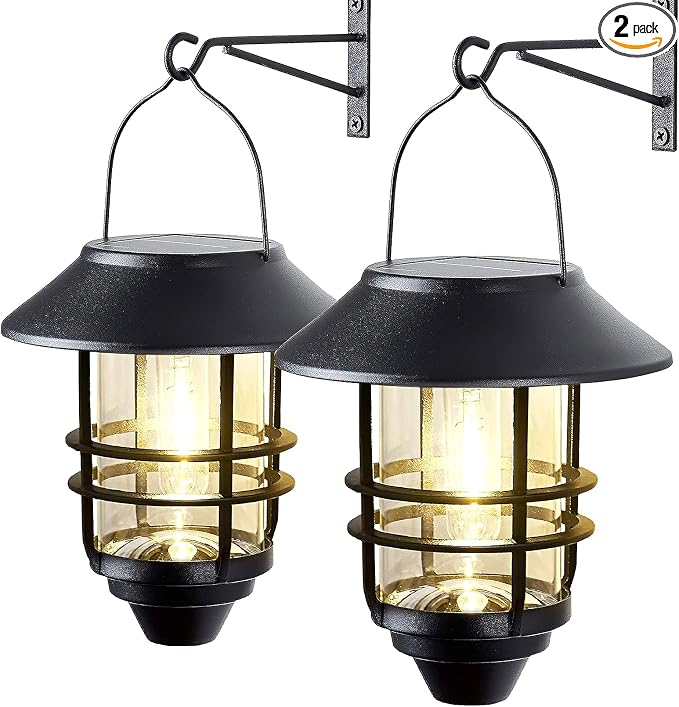 2 Pack Solar Wall Lanterns Outdoor Waterproof Hanging Solar Wall Lights Glass by DERAYSIONSolarLighting