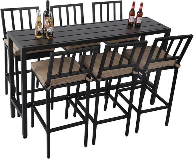 Outdoor Bar Chairs and Table, Metal Patio Bar Set, 7 Piece Set by Unknown