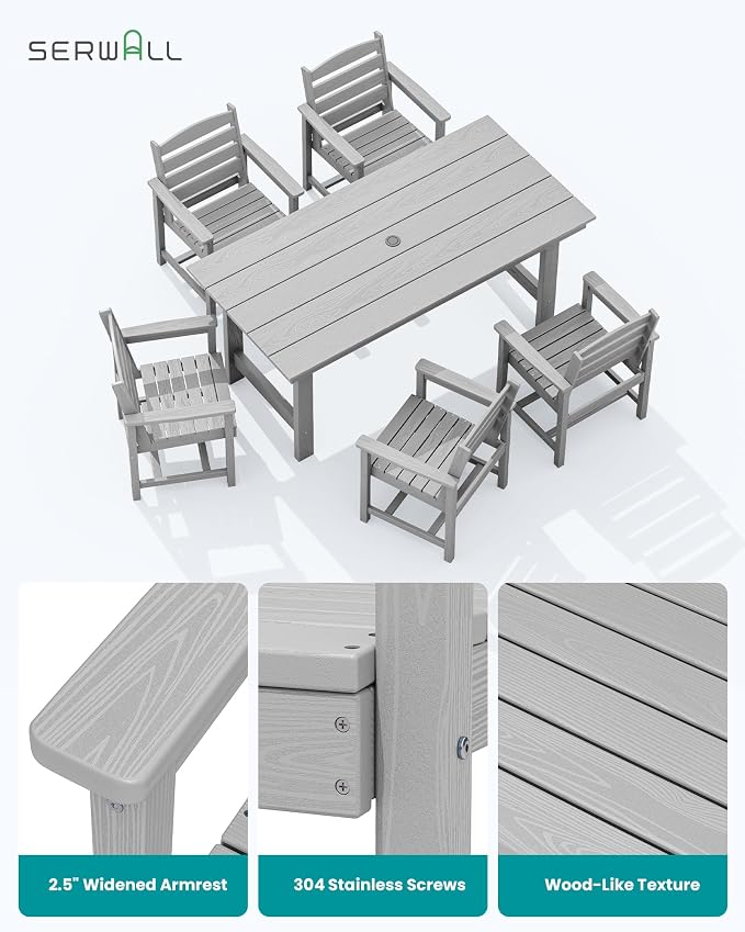 SERWALL Patio Dining Chair Set of 2, Light Gray - Image 5
