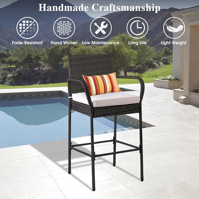 Sundale Outdoor Wicker Bar Stool Set of 2, Patio Counter Height Pub Chair - Image 6