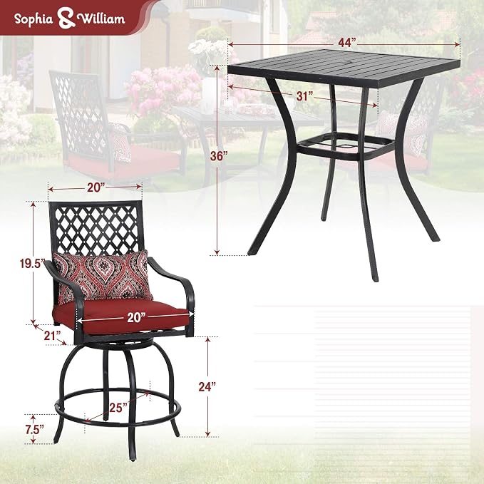 Sophia & William Patio Bar Set 5-Piece Outdoor High Dining Set - Image 7