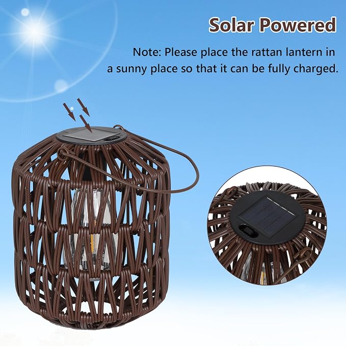 Rattan Outdoor Solar Lanterns, Solar Lights Outdoor Waterproof, 2 Pack Outside - Image 5