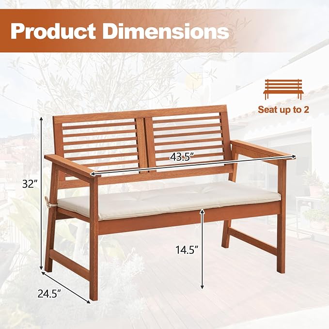 HAPPYGRILL Outdoor Wood Bench Patio Solid Wood Loveseat - Image 3