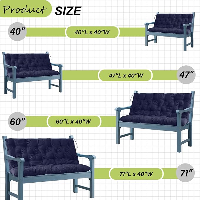 Waterproof Porch Swing Cushion Replacement, Thick 4" 2–3 Seat Outdoor Swing - Image 7