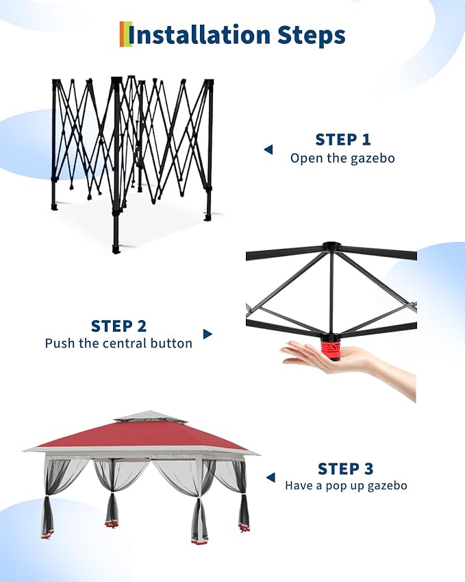 Canopy Tent 13x13 ft, Pop Up Gazebo One-Push Setup - Image 3