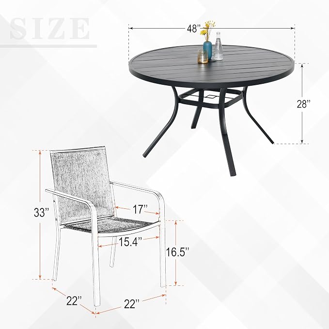 7-Piece Outdoor Patio Dining Set, 6 Stackable Chairs & 48-inch Round - Image 3