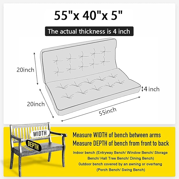 Outside Benches Cushion with Backrest, Thicken Waterproof Swing Cushions 2/3 - Image 6