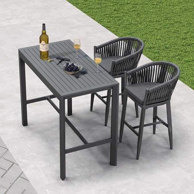 PURPLE LEAF Outdoor Bar Height Stools Set of 2 Patio Metal Modern Wicker Bar - Image 8