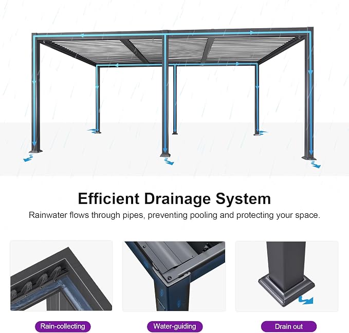 PURPLE LEAF Louvered Pergola w/Light 11' x 18' Aluminum Outdoor Pergola - Image 6