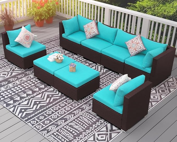 NICESOUL 8 Piece Outside Furniture Set, 29.3'' High Back Deep Seating Wicker - Image 3