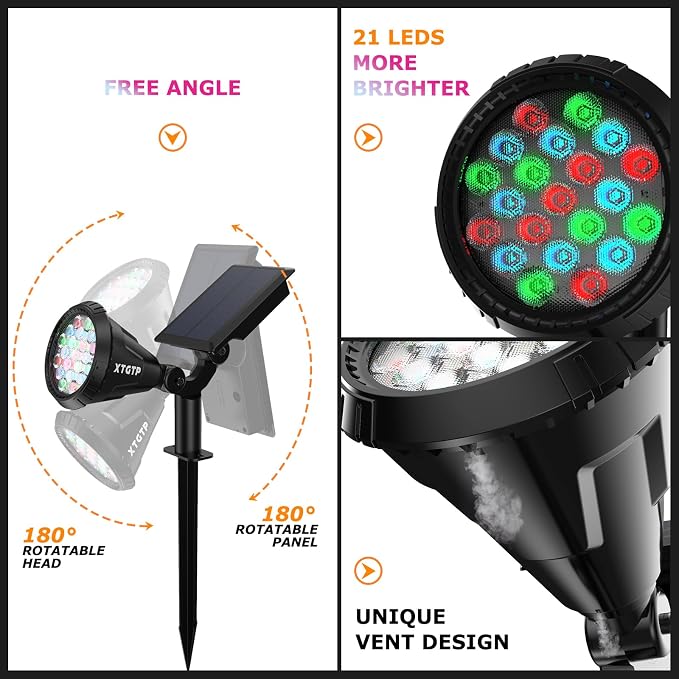Color Changing Solar Spot Lights Outdoor, 21 LEDs Brightness Solar Pathway - Image 7