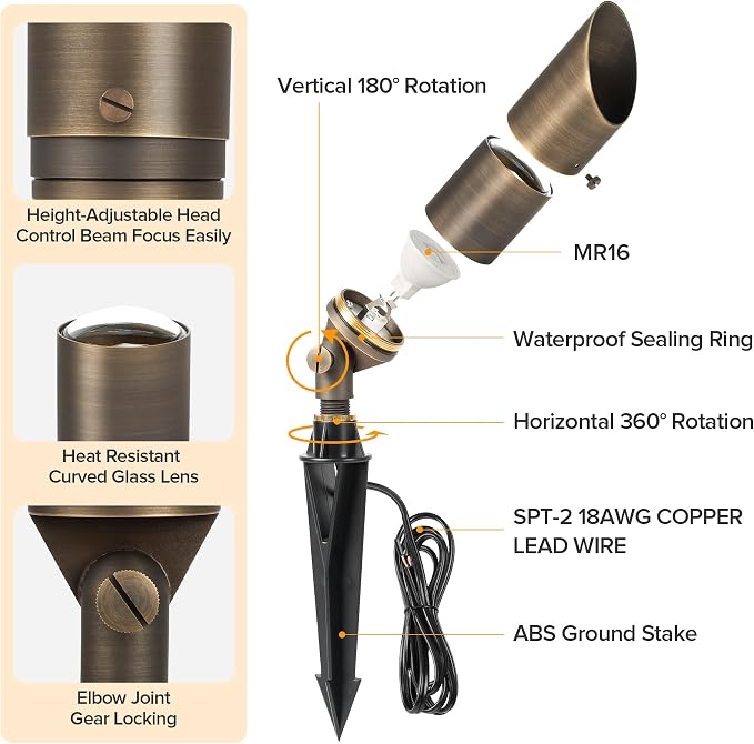 LUTEC Solid Brass Low Voltage Landscape Lighting, 12V Heavy Duty Waterproof - Image 3