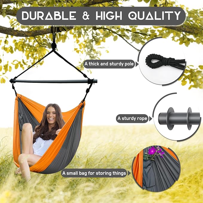 Hammock Chair, Portable Large Hanging Rope Swing, Lightweight Nylon Parachute - Image 6