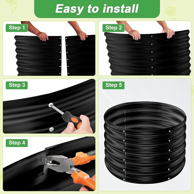 AHEONLAR 2 Pack 2x2x1.5ft Round Galvanized Raised Garden Bed Outdoor Metal - Image 3