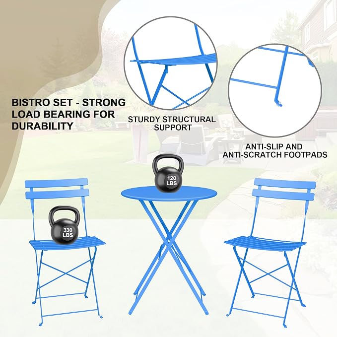 GarveeLife 3-Piece Folding Bistro Set, Foldable Patio Furniture Set - Image 6