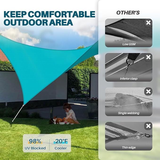 Coarbor 6'x23' Waterproof Sun Shade Sail Rectangle Canopy Shade Cover - Image 5