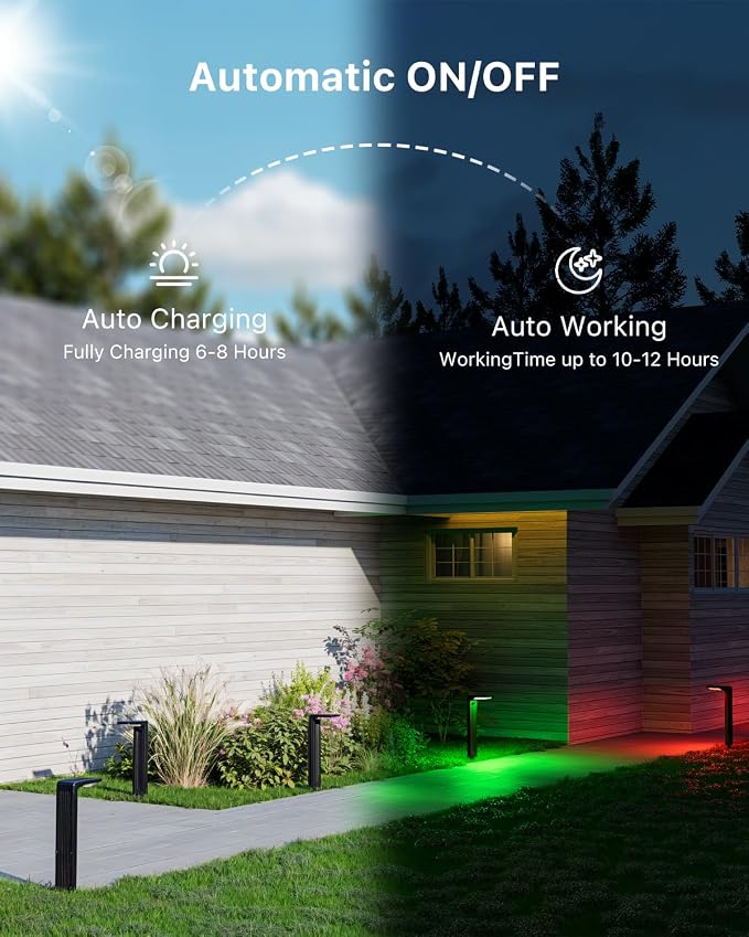 6 Pack Color Changing Solar Pathway Lights Outdoor Waterproof 20 LED Solars - Image 7