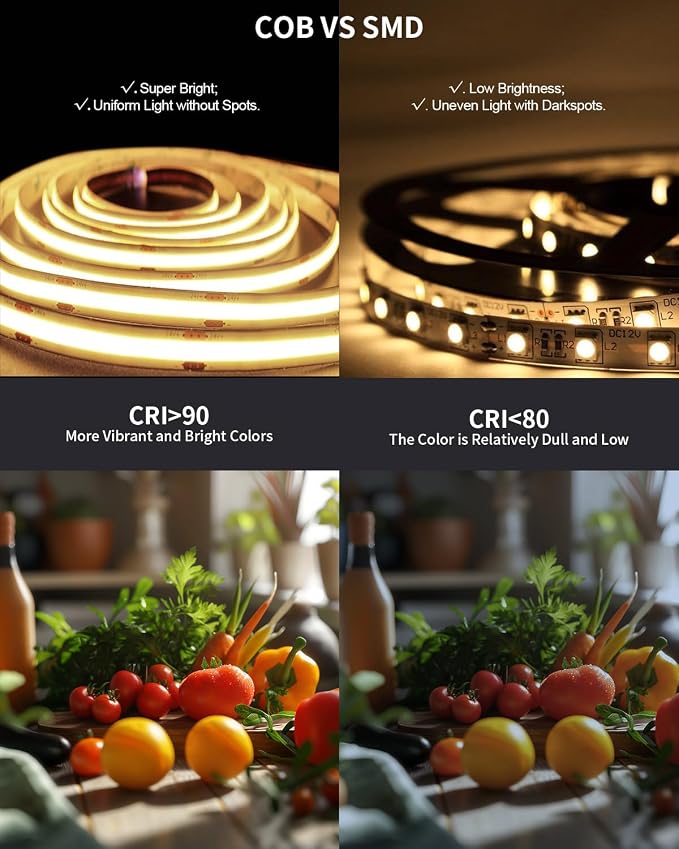 80FT/24m COB LED Strip Light Warm White Dimmable 3000K High Lumen CRI 90+ - Image 4