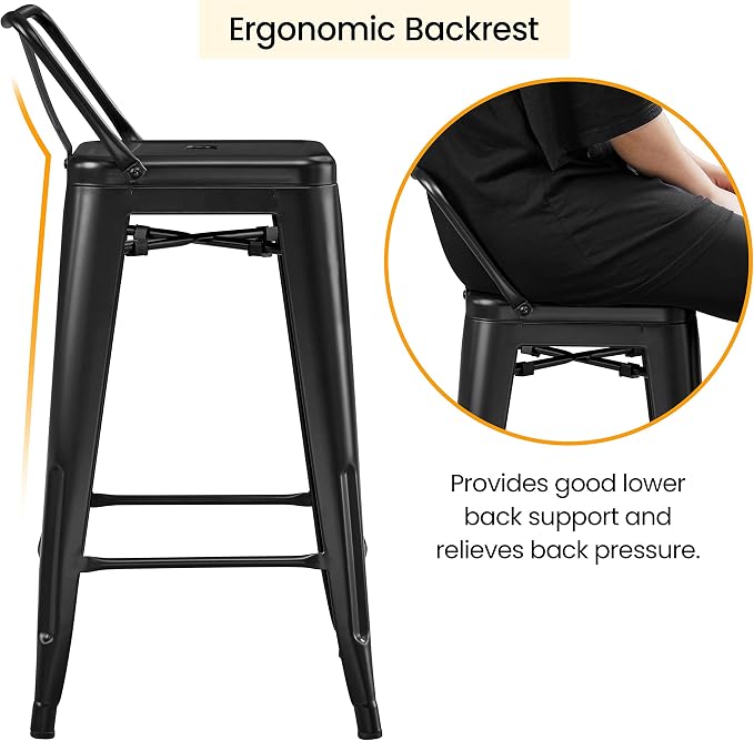 Yaheetech Bar Stools Set of 4, Metal Counter Height Chairs, 26 Inch Industrial - Image 5