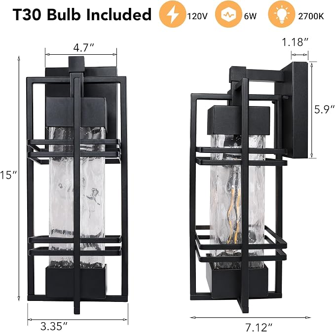 Outdoor Front Porch Light Fixtures Wall Mount, Water Ripple Outdoor Wall Lantern - Image 5