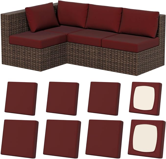 8Pcs Stretch Patio Cushion Covers, Outdoor Couch & Sofa Replacement Slipcovers by VORSHAPE