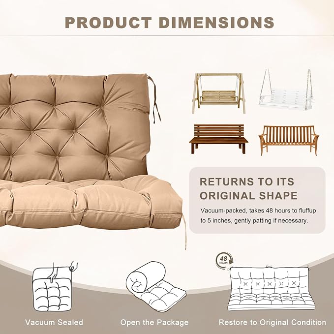 Porch Swing Cushion with Backrest, Waterproof Bench Cushion - Image 6