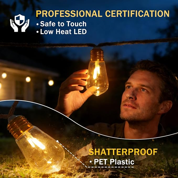 Outdoor String Lights, 24FT 20 LED Hanging Bulbs Lights, IP65 Waterproof 8 - Image 3