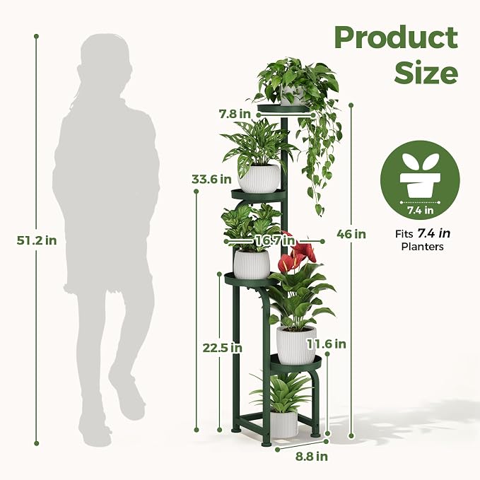 Bamworld Corner Plant Stand Indoor Outdoor, Tall Metal Flower Pot Stands - Image 2