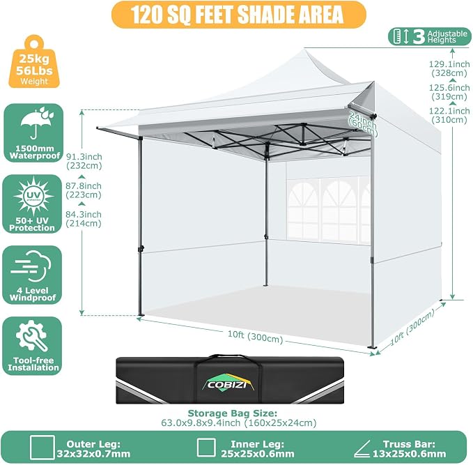 COBIZI 10x10 Pop Up Canopy Tent - Image 6