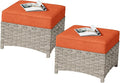 HOOOWOOO 2 Piece Patio Ottoman Set, Outdoor Wicker Ottomans, All Weather by DesignforBetterLife